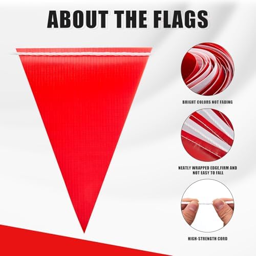 Safety Warning Pennant Banner Flags(RED+WHITE,45pcs,105FT) - Image 6