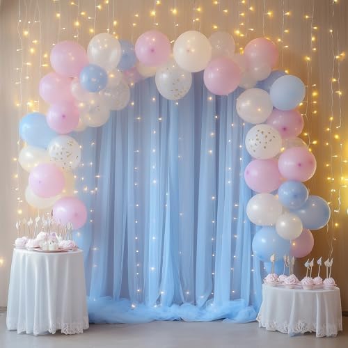 Tulle Backdrop Curtain with Lights Baby Blue 10x8ft Sheer Curtain Backdrop - Image 7