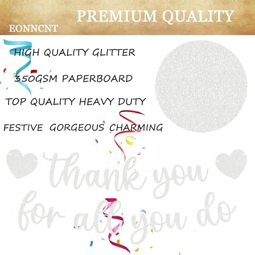 Pre-strung Thank You for All You Do Banner - Silver Glitter Appreciation Party Decorations Supplies for Family elders Employee Coworker Staff Teacher, Photo Booth Prop - Image 7