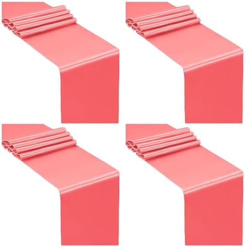 SiinvdaBZX 4 Pcs Coral Satin Table Runner 12 x 108 inches Long by SiinvdaBZX
