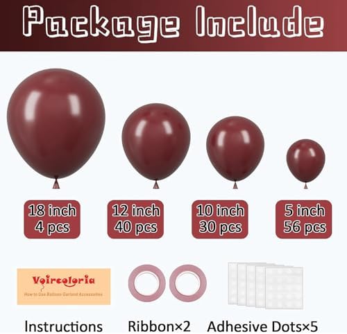 Voircoloria 130pcs Burgundy Balloons Garland Arch Kit, 18 12 10 5 Inch - Image 2
