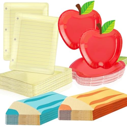 Apple Paper Plates with Napkins, Back to School Party Decorations Serves 25 by OuMuaMua