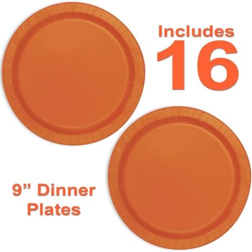 Heavy Duty Orange Party Bundle Paper 9" Dinner plate, 7" Dessert Plates And Napkins, 56 Piece Disposable Paper Party Plate Set - Image 2
