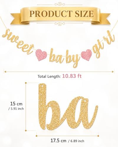 Sweet Baby Girl Banner, Pink Baby Shower Decorations for Girl, Pre-Strung Baby Shower Banner Garland with Pink Hearts, Baby Girl Shower Decor for Backdrop, Dessert Table, Wall, Mantel, Baby Sprinkle Party - Image 3