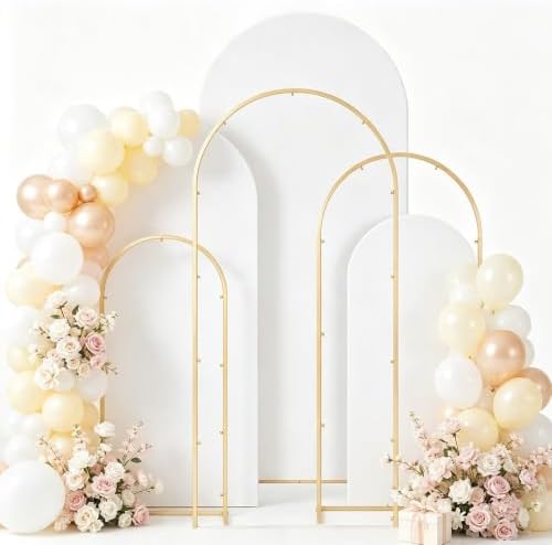 Set of 3 Wedding Arch Backdrop Stand,4+5+6 FT，Small Metal Arch Frame with 3 White Backdrop Covers,Easy Setup for Birthday Baby Shower Anniversary Dessert Table Decoration by mekpiwu