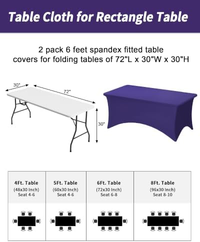 Fixwal 2 Pack 6FT Purple Tablecloth Rectangle Spandex Fitted Table Cover - Image 3
