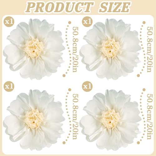 SUNBEAUTY 4 Pcs 20" White Giant Paper Flowers Large Crepe Tissue Artificial Paper Flowers Decorations for Wedding Party Wall Table Birthday Baby Shower Bridal Nursery Room Tea Party Backdrop Decor - Image 4