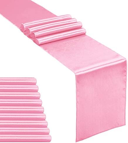10-Pack Satin Table Runner Pink 12 x 108 inches Long, Table Runners for Wedding, Birthday Parties, Banquets Decorations（10 Pack, 12x108 Inch, Pink） by Hahuho