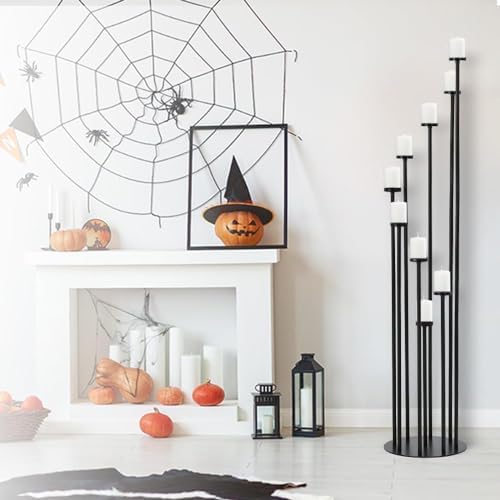 Set of 10 Black Floor Candle Holders, 9 Arm Candelabra - Image 5