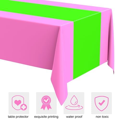 Oudain 3 Pcs Plastic Disposable Table Cloth 54" x 108", Pink, Green - Image 3