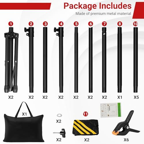 Backdrop Stand, Adjustable 10x7.5 FT Background Stand Backdrop for Parties, Photo Video Studio, Portable Photography Backdrop Stand with Carrying Bag, 6 Backdrop Clamps, and 2 Stand Bags - Image 6