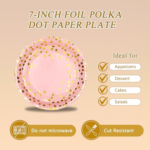 150 PCS Pink and Gold Paper Plates and Napkins Party Supplies,Serves 50 Guests Pink Gold Plates and Napkins,Disposable Paper Tableware Set for Birthday Wedding Bridal Shower Baby Shower Decorations - Image 3