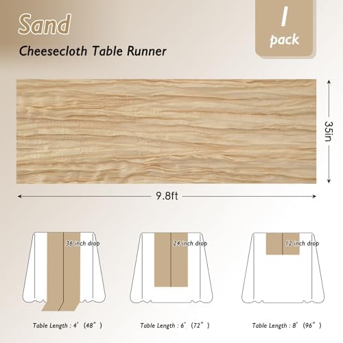 3 Pack Sand Cheesecloth Table Runner 120 Inch Boho Wedding Decor - Image 2