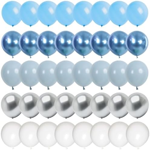 Baby Blue and Silver Balloons 60Pcs Birthday Baby Shower Party Decorations by Lingqiang