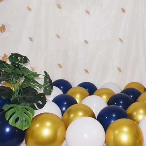 300 Pack Navy Blue Gold and White Balloons 5 Inch Metallic Latex Bulk Small Balloon Arch Garland Kit for Birthday Wedding Bridal Baby Shower Supplies Graduation Party Decorations - Image 3
