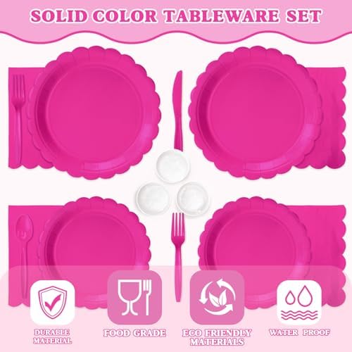 Vyntra 175 Pcs Hot Pink Paper Plates and Napkins Party Supplies - Image 3