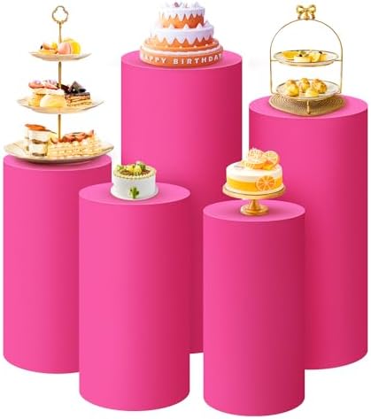 SaitiMade Set of 5 - Fuchsia Cylinder Pedestal Stand Covers by SaitiMade