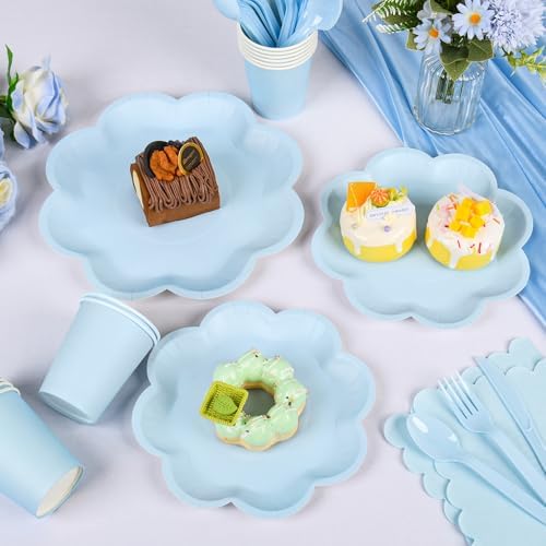 350 Pcs Light Blue Paper Plates and Napkins Set Serve for 50 Guests - Image 3