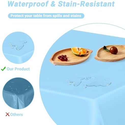 4 PCS SkyBlue Plastic Tablecloth, 54" x 108" Waterproof Picnic Table Cover for Indoor Outdoor, Disposable Stain Resistant Table Cloth of Baptism Decorations, Picnic Camping Party Essentials - Image 3