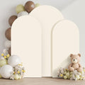 Beige Arch Backdrop Cover (7.2FT,6FT,6FT) Set of 3, Spandex 2-Sided Round Top Chiara Fitted Wedding Arch Cover Backdrop for Wedding Birthday Party Arch Stand Decoration by Htper