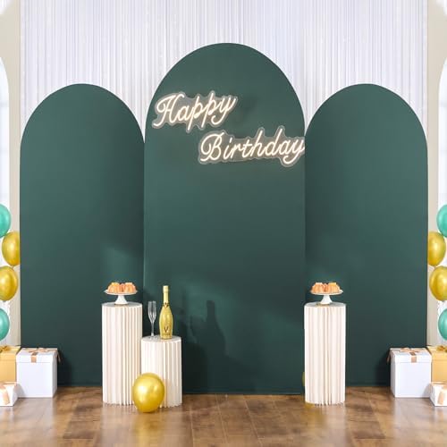 Hunter Green Spandex 2-Sided Round Top Chiara Fitted Arch Backdrop Cover Set of 3 (7.2FT,6FT,6FT) for Wedding Birthday Party Stand Decoration - Image 3