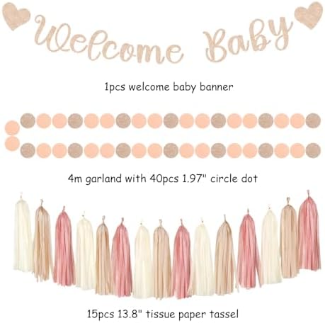 Blush-Pink Rose-Gold Fall Baby-Shower Party-Decorations - 31pcs Welcome Home Banner Sign,Neutral Paper Lanterns,Girl Streamers Garland,Boho Hanging Tissue Pom Poms Flowers Fans Backdrop Decor Burgleda - Image 2
