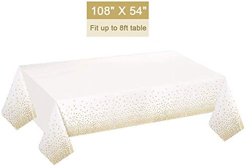 Gexolenu 4 Pack White & Gold Dot Plastic Tablecloth for Rectangle Tables(54" x 108"), Disposable Table Cloth for Birthday, Wedding, Baptism Decorations, Engagement Party Decorations - Image 2