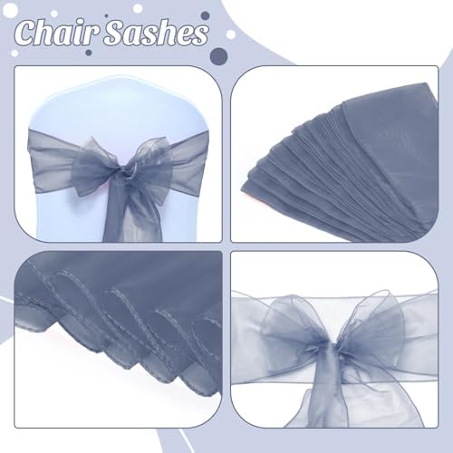 MDS Pack of 125 Organza Chair Sashes for Wedding & Event Décor – Dusty Blue - Image 4