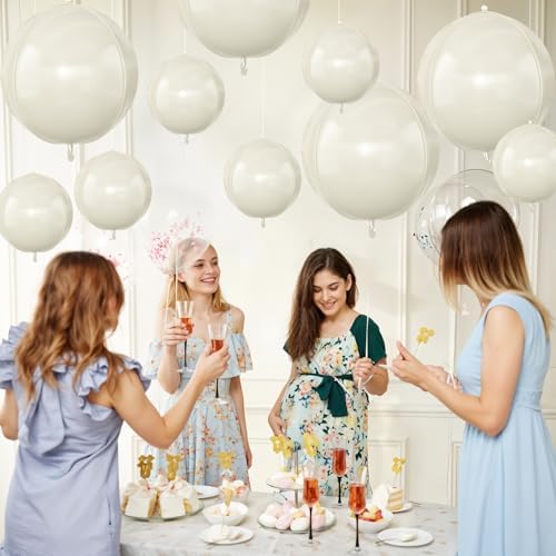 12 Pcs Cream White Round Foil Balloons Boho Birthday Prom Decor 22" 10" - Image 5