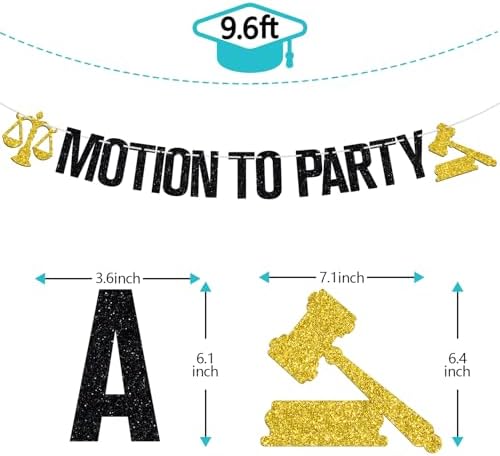 Motion to Party Banner, Congrats Lawyer, Case Closed, Passed the Bar, Law School JD Degree Graduation Party Decorations Supplies, Black and Gold Glitter - Image 2