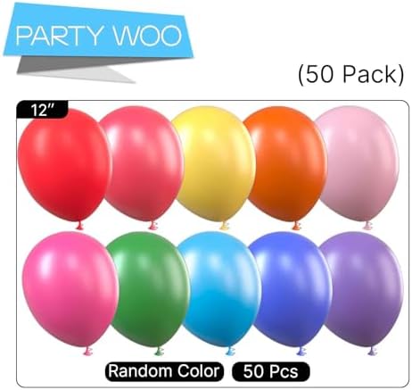 PartyWoo Assorted Colors Rainbow Balloons 50pcs Multicolor Colorful 12 Inch - Image 5