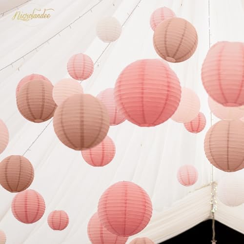 NICROLANDEE Wedding Party Decorations - 12PCS Rose Gold Vintage Floral Paper Lantern Hanging Decorations for Bridal Shower Anniversary Baby Shower Bachelorette Birthday, Valentines Day Party Decor - Image 6