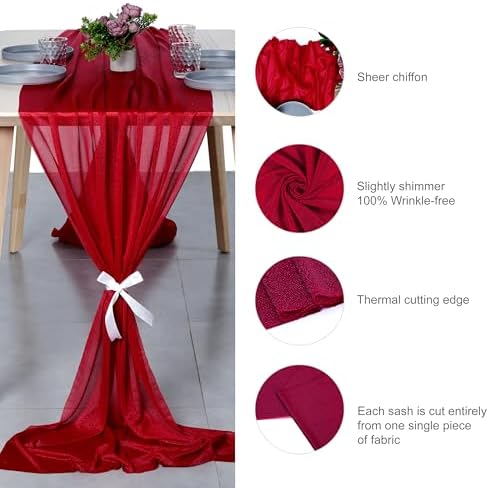 Pack of 20 Chiffon Table Runners 29 x 120 Inch, 14FT Long - Apple Red - Image 6