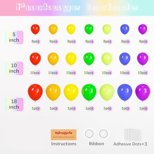 Voircoloria 134pcs Rainbow Balloons Garland Arch Kit, 18 12 10 5 Inch - Image 2