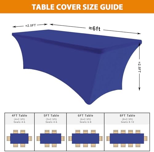 Eurmax USA 2-Pack Rectangular Fitted Spandex Table Covers 6ft Tablecloth Wedding Event Patio Table Decorations Stretch Table Cover for 6ft Folding Table (Navy Blue) - Image 4
