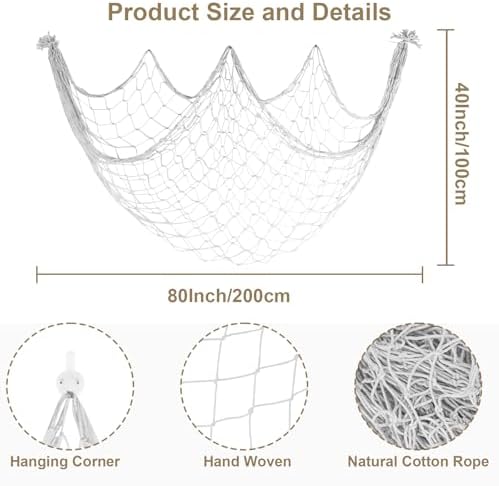 2 Pack Decoractive Fishing Net, Off White Fish Nets for Party Decorations - Image 2