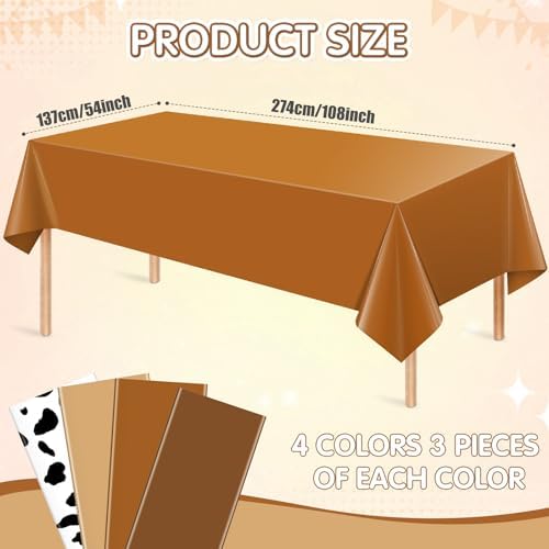 12Pack Brown and Cow Print Western Plastic Tablecloth for Rectangle Tables, Cowboy Rodeo Disposable Table Cover, Brown Rustic Table Cloth for Western Farm Cowboy My First Rodeo Baby Shower Party Decor - Image 2