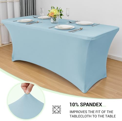 Obstal 6ft Stretch Spandex Table Cover, 4 Pack, Dusty Blue - Image 2