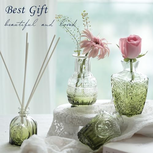 Bud Vases Set of 12,Glass Bud Vases in Bulk,Small Flower Vases for Centerpieces,Mini Vintage Vase for Wedding, Home Table Decor,Christmas,Party Decoration,Green - Image 3