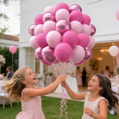 160Pcs Pink Balloons Metallic Pink Balloon,12 Inch Hot Pink Balloons Pink Metallic Pink Latex Balloons for Wedding,Baby Shower,Princess Theme Party Decorations - Image 7