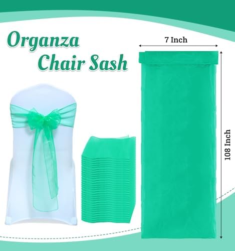 MDS Pack of 200 Organza Chair Sashes for Wedding & Event Décor – Mint - Image 3