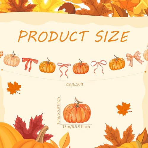 Oudain 2 Pack Pumpkin Banner 6.56 Ft, Orange Paper Bow Fall Thanksgiving - Image 2