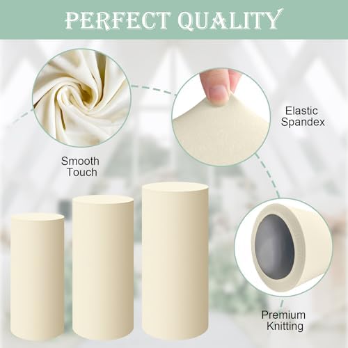 SaitiMade Set of 3 - Beige Cylinder Pedestal Stand Covers - Image 3