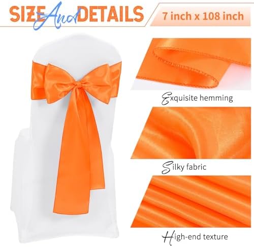 120 PCS Orange Satin Chair Sashes, 7 x 108 Inch - Image 3