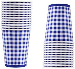 Gatherfun Gingham Blue and White Party Supplies Disposable Paper Plates Napkins Cups Knives Spoons Forks Tablecloth Banner for Birthday Party Family Dinner Picnic Barbecue Father's Day Party, Serve 25 - Image 6