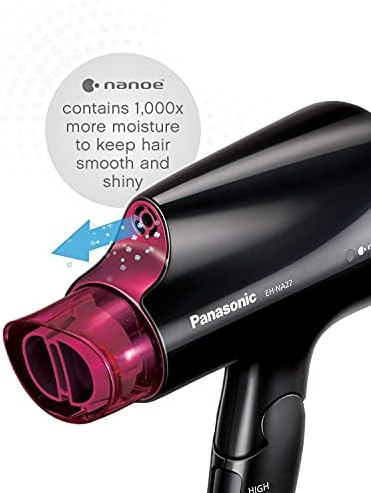 Panasonic nanoe Compact Hair Dryer for Healthy-Looking Hair, 1400W Portable, Folding Handling and Quickdry Nozzle for Fast Drying – EH-NA27-K (Black/Pink) - Image 3