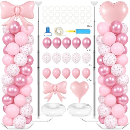 2 Sets Pink Bow Balloon Column Stand Adjustable Pink Heart Balloon Decor by Naozinebi