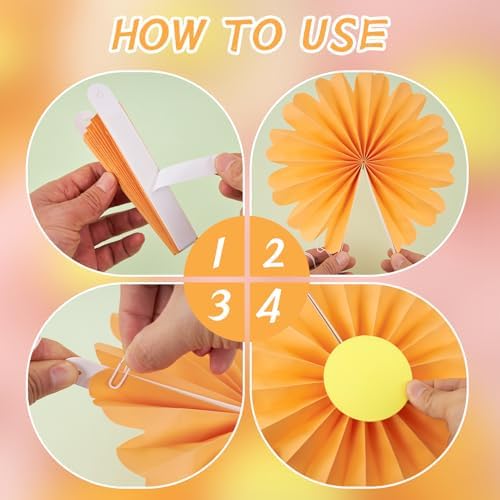 SUNBEAUTY 10 Pcs Daisy Paper Flowers Decorations Pink and Orange Flower Party Decorations Paper Fans Decor Hanging Paper Fans for Birthday Wedding Baby Shower Spring Garden Party Bulletin Board - Image 3