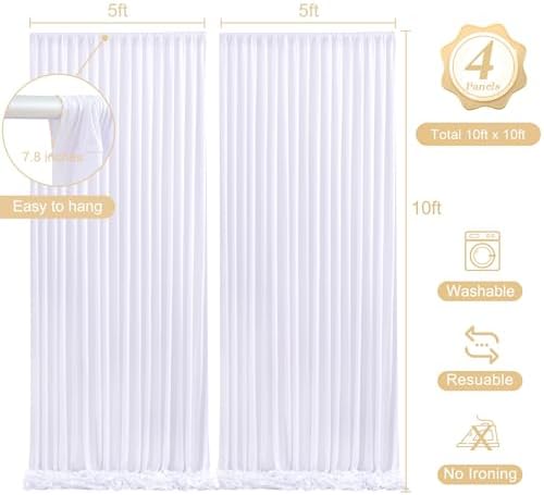 20 x 10ft White Backdrop Curtains with Lights String for Party - Image 5
