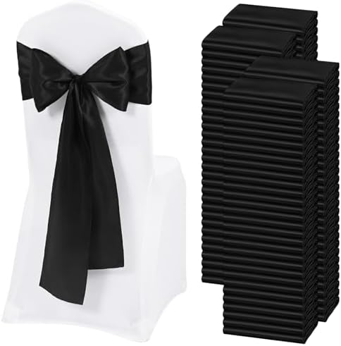 120 PCS Black Satin Chair Sashes, 7 x 108 Inch by REWOMC
